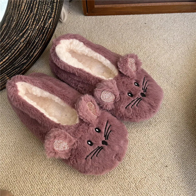 Winter Warm Slipper Women Non Slip Fuzzy Fur Mouse Ears by zapcart