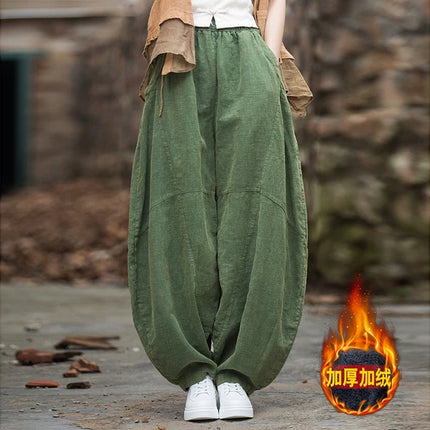 RateWincn Women Cotton Linen Baggy Cargo Pants Elastic Waist by zapcart