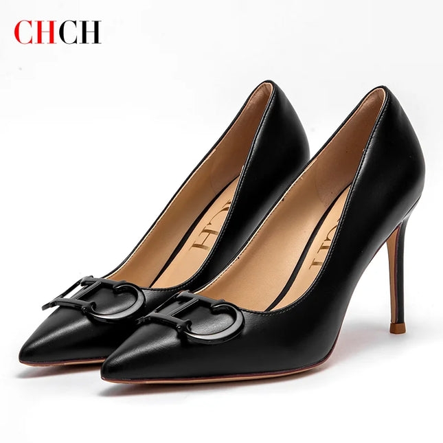 CHCH Womens High Heels 9cm Pointed Toe Metal Buckle by zapcart