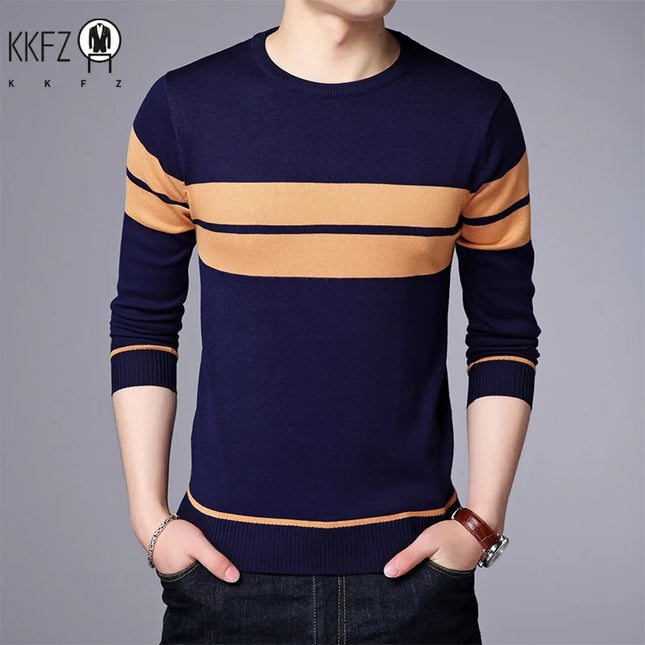 Men's Striped Knit Sweater ZhejiangChoice Casual Breathable by zapcart