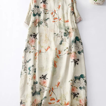 HELELYNCN Bohemian Midi Women Dress Buttons Stand Collar by zapcart