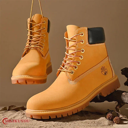 FujianChoice Men High Top Leather Boots Non Slip Outdoor by zapcart