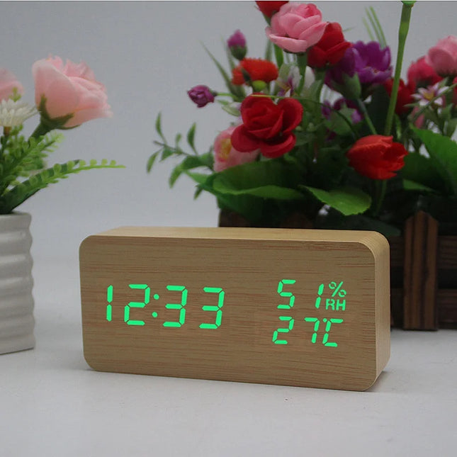 NieNeinChoice Voice Control Wood Digital Alarm Clock Bedroom by zapcart