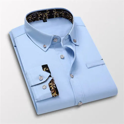 Qj Cinga Men Cotton Dress Shirt Long Sleeve Casual Premium by zapcart