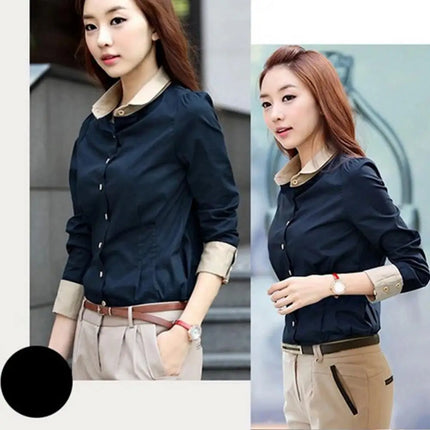 Womens Office Shirt Long Sleeve Buttoned Blouse Solid Color by zapcart