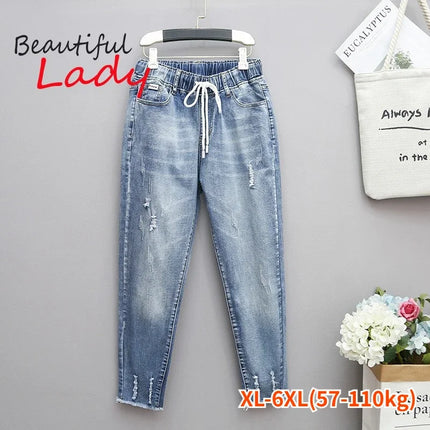 Plus Size Jeans For Women Elastic High Waist Baggy Comfort by zapcart