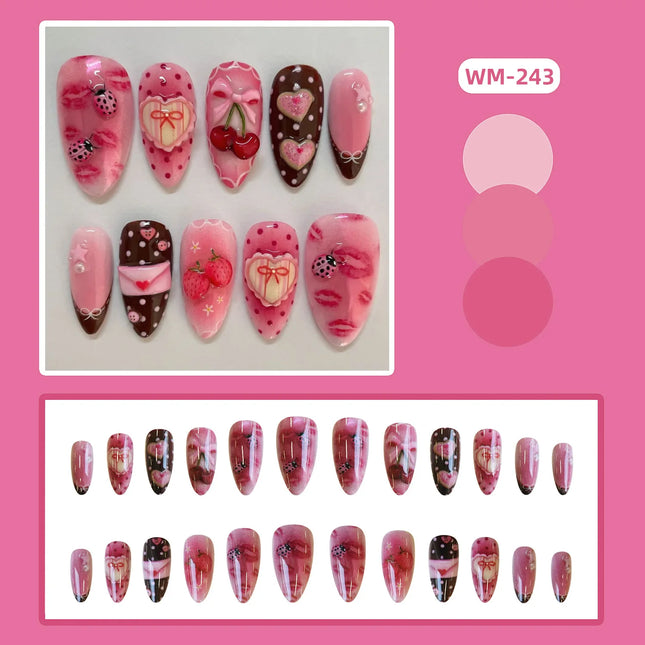 Sweet Letter Press On Nails For Girls Almond Shape Bowknots by zapcart