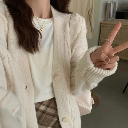 Korean Red Knitted Cardigan For Women Cozy Loose Fit by zapcart