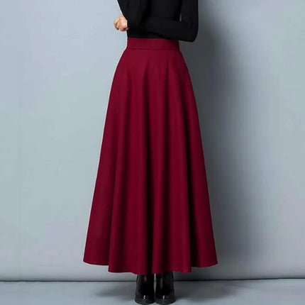 Lucyever Winter Long Woolen Skirt For Women High Waist Warm by zapcart