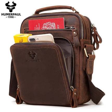 HUMERPAUL Genuine Leather Mens Shoulder Bag Large Capacity by zapcart