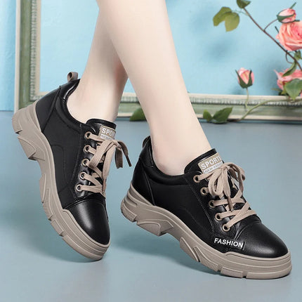 Spring Women Non Slip Soft Leather Sneaker With Thick Sole by zapcart