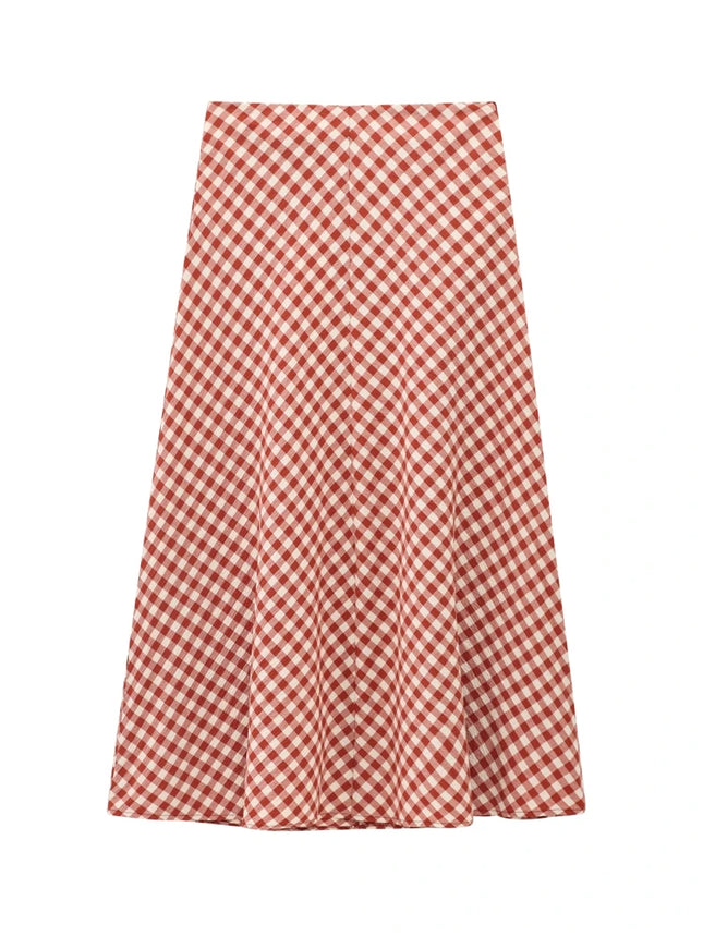 XNWMNZ Plaid Midi Skirt Women High Waist A Line Versatile by zapcart