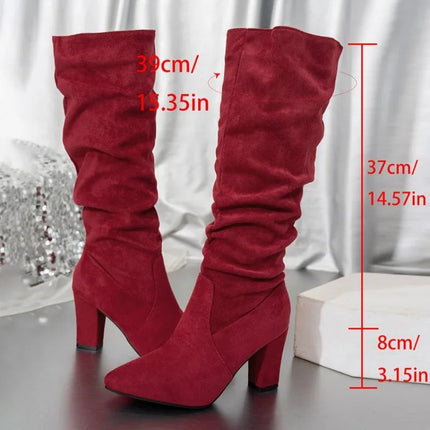 Pointed Toe Pleated Knee High Boots Women Comfort Everyday by zapcart