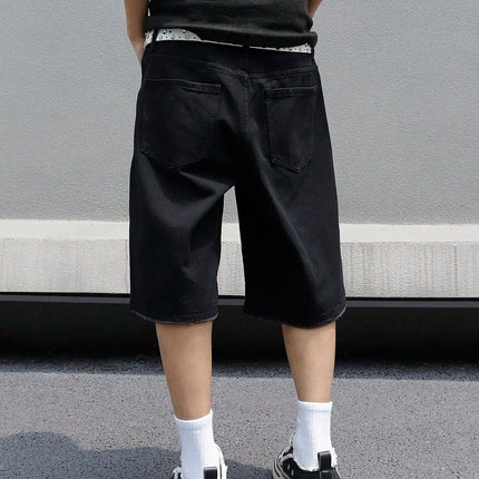 LVCCCI Denim Shorts For Men Baggy Stretch Ripped Knee by zapcart
