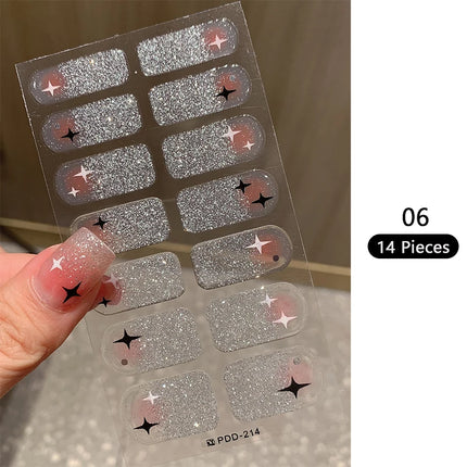 Pink Glitter Nail Stickers Full Cover Diy Manicure Deluxe by zapcart
