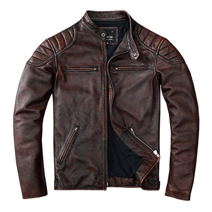 Mens Vintage Camel Yellow Leather Jacket Genuine Cowhide by zapcart