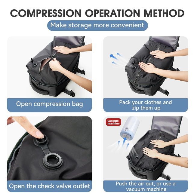 FLCCCN Vacuum Backpack 35L Expandable Travel Laptop Bag by zapcart