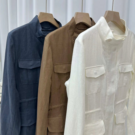 Breathable Linen Jacket For Women Four Pocket Zipper by zapcart