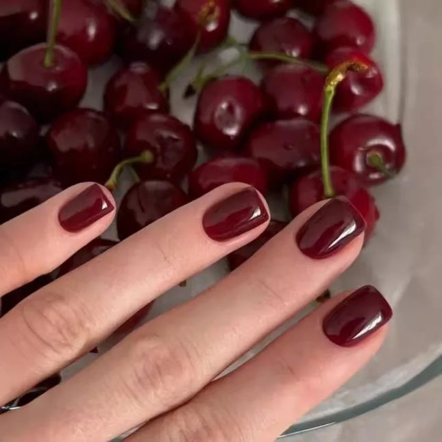 Press On Nails Wine Red Short Square Detachable For Home Use by zapcart