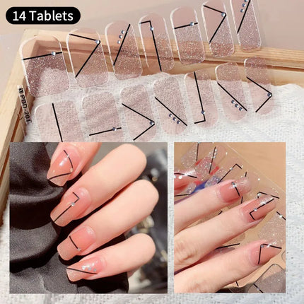 Pink Glitter Nail Stickers Full Cover Diy Manicure Deluxe by zapcart