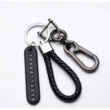 Phone Number Plate Keychain For Men DIY Leather Rope Anti Lost Zapcart
