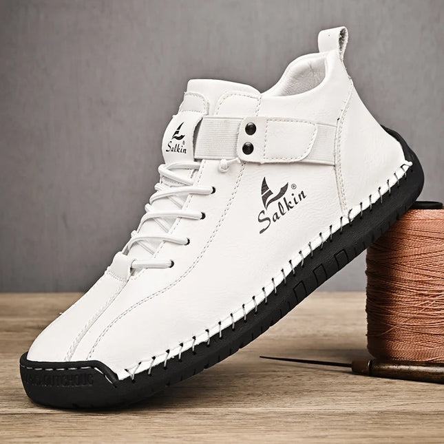 Abfuber Breathable Leather Casual Shoes for Men Lace Up by zapcart
