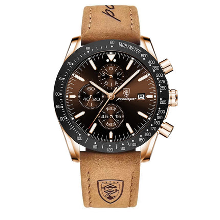 POEDAGAR Men Watch Waterproof Luminous Chronograph Leather