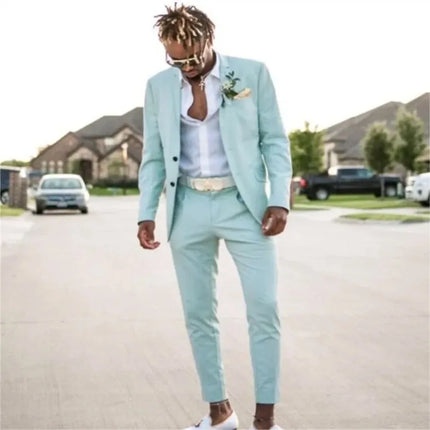 Buttons Beach Wedding Suit For Men Slim Fit Blazer Elegant by zapcart