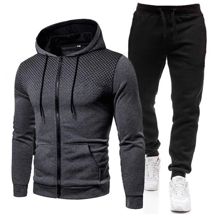 Men Fashion Print Tracksuit With Hooded Zip Sweatshirt Set by zapcart