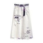 White Denim Long Skirt with Letter Print Oversize Plus Size by zapcart