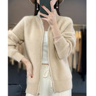 Womens Pure Wool Zipper Cardigan Padded Shoulders Warmth by zapcart