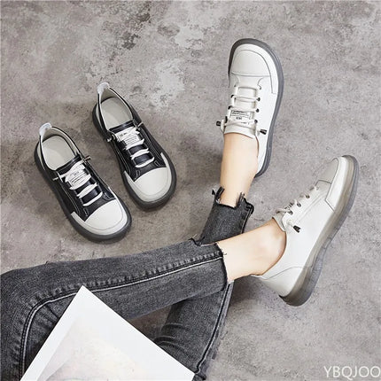 Women's Genuine Leather Flat Sneakers All Day Comfort by zapcart