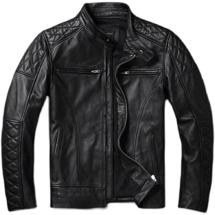 Mens Vintage Cowhide Motorcycle Jacket Stand Collar Biker by zapcart
