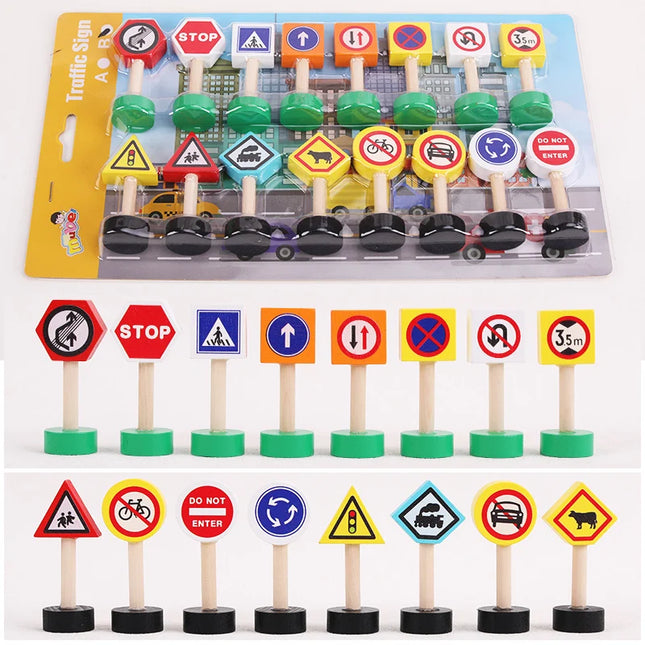 Wooden Children's City Traffic Road Signs Signboards Safety Awareness Scene Building Blocks Early Education Educational Toys by zapcart