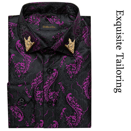 HenanChoice Mens Jacquard Paisley Shirt Long Sleeve Luxury by zapcart
