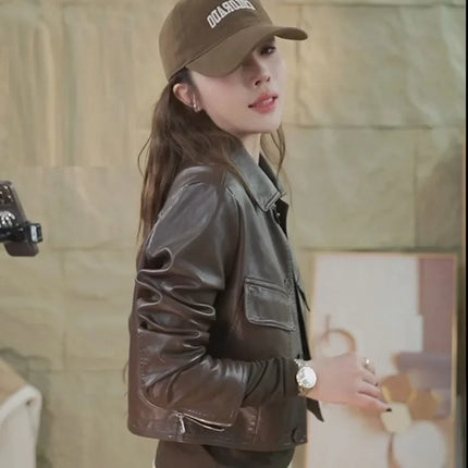 Womens Leather Jacket Lightweight Loose Fit Casual Korean by zapcart