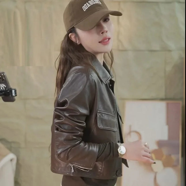 Womens Leather Jacket Lightweight Loose Fit Casual Korean by zapcart