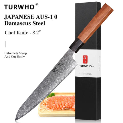 TURWHO Hand Forged Japanese Santoku Knife Damascus Steel Pro