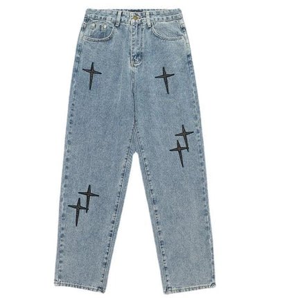 Hengscarying Mens Loose Wide Leg Denim Cargo Jeans Star by zapcart