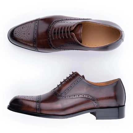 YAOLIDA Classic Brogue Shoes For Men Handmade Cowhide by zapcart