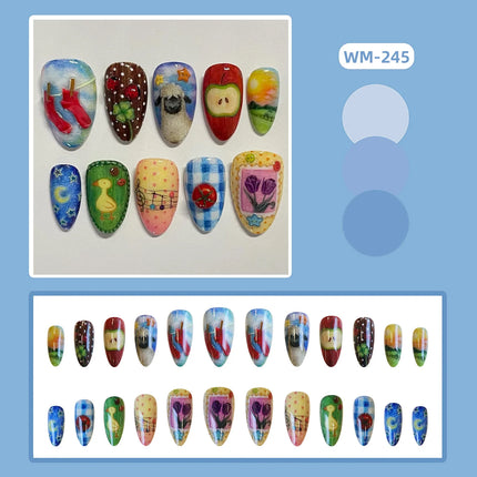 Press On Nails 24Pcs Almond Tips Oil Painting Spicy Girls by zapcart