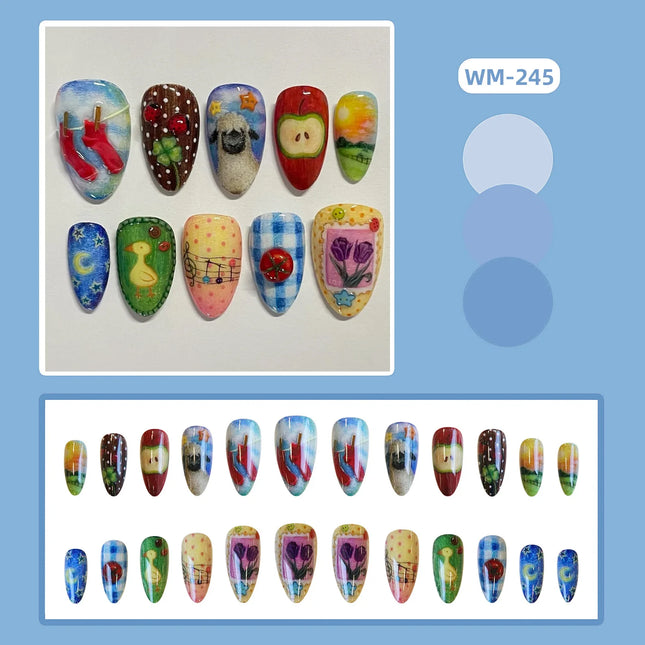 Press On Nails 24Pcs Almond Tips Oil Painting Spicy Girls by zapcart