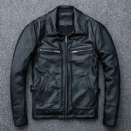 Men's Genuine Cowhide Leather Jacket Vintage Motorcycle by zapcart