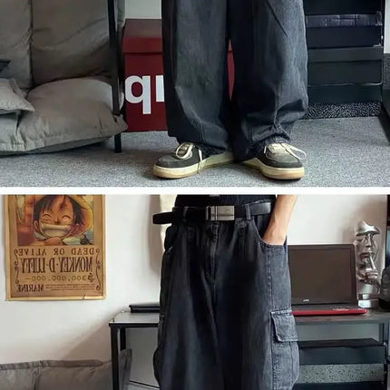 CN Baggy Jeans Men Oversize Cargo Denim Streetwear Hip Hop by zapcart