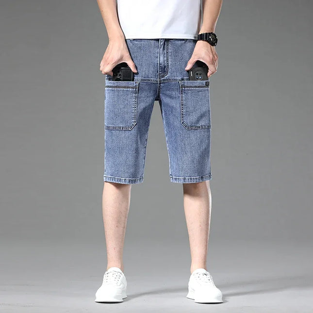AHUDNUCN Summer Multi Pocket Denim Shorts For Men Straight by zapcart