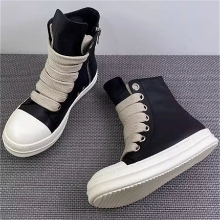 LXMWWJS Womens High Top Leather Sneakers Lace Up Casual by zapcart
