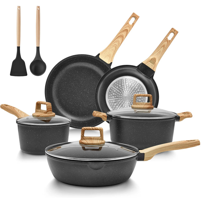 Bezia 10-Pc Induction Pans Set Nonstick Granite PFAS-Free by zapcart