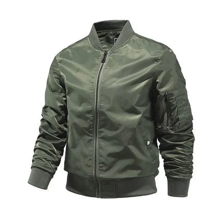 CN Jiangxi Men Bomber Jacket Solid Color Aviator Style by zapcart