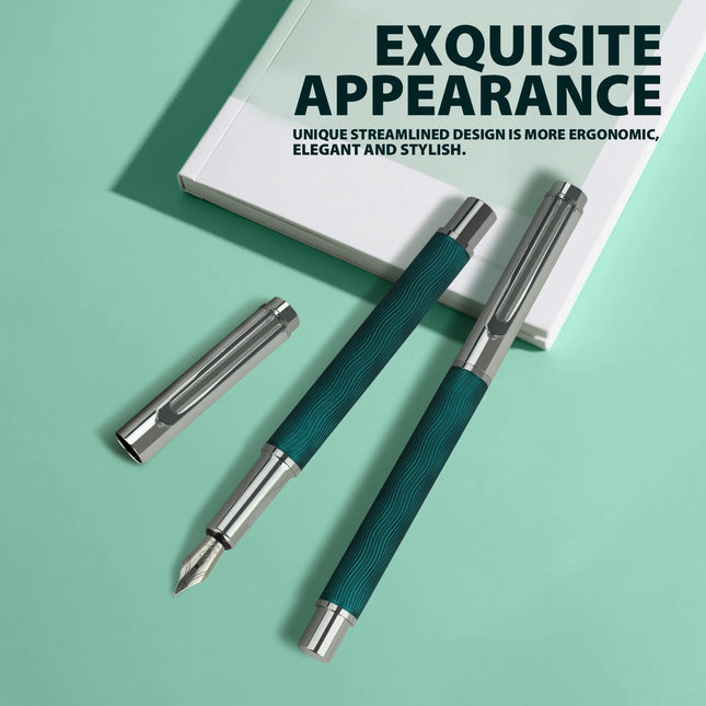 Fountain Pen Medium Nib for Writing & Calligraphy - Fancy Metal Ink Pen with Flowing Water Curve Shape Design, by zapcart