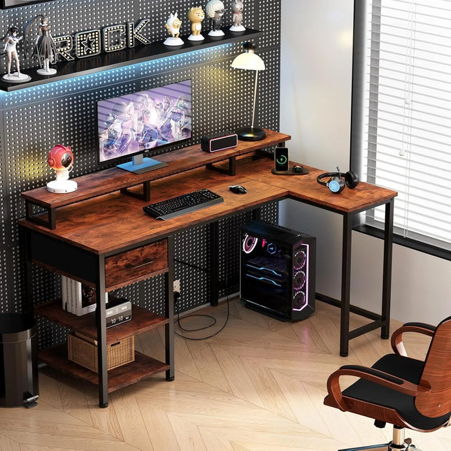 L Shaped Desk With Built In Power Outlet For Home Office by zapcart
